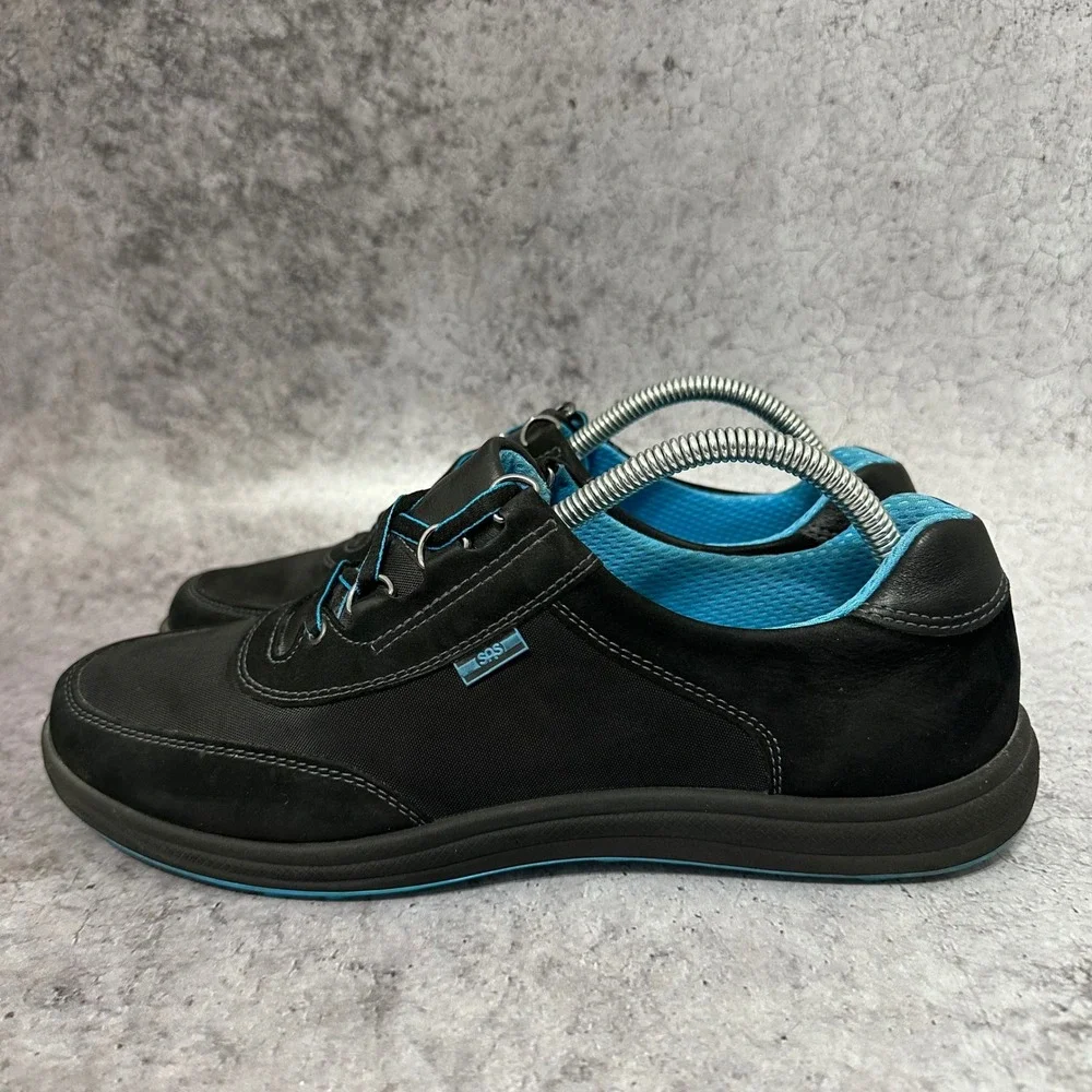 SAS Sporty Walking Shoes Womens 10 Black Leather Nylon Lace Comfort Shoes